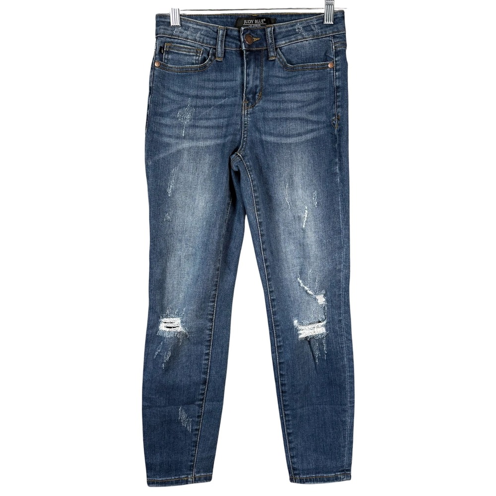 Judy Blue Relaxed Fit Jeans Womens 25 Blue Distressed Skinny JB8271 DK
